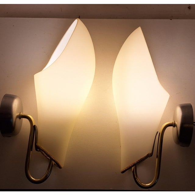 Mid-Century Wall Lamps with Cream-Colored Glass Shades on Metal Mounts1950s, Set of 2 For Sale - Image 9 of 17