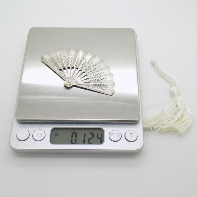 Silver Vintage Italian Handmade Silver Florentine Fan with Tassel Figurine, Florence, 1970s For Sale - Image 8 of 10