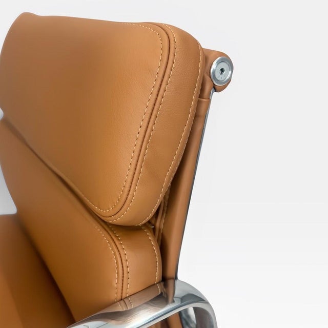 Herman Miller Eames Aluminum Group Soft Pad Management Chair - Caramel Brown Leather For Sale - Image 6 of 11
