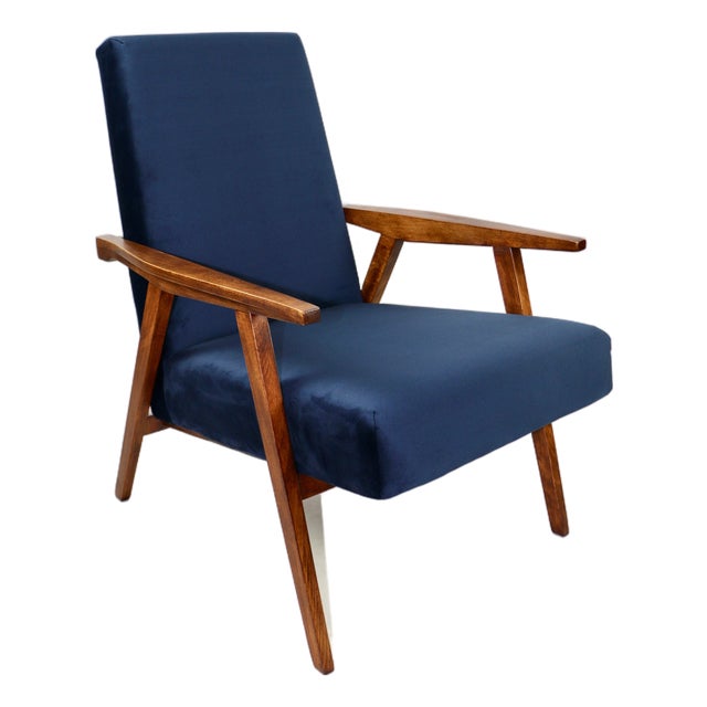 Vintage Loft Armchair in Navy Blue Velvet, 1970s For Sale