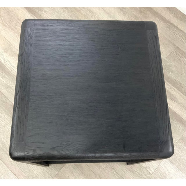 Original retail $2100, stylish Theodore Alexander Modern Black Wood Square Luna Side Table Pair, showroom floor sample