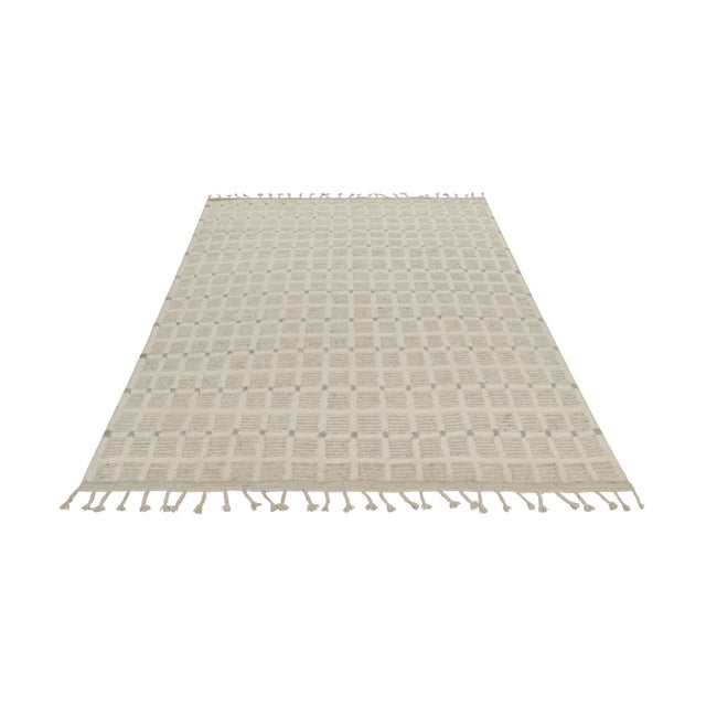 Rug & Kilim Rug & Kilim’s Modern Rug with White Cream Grid Geometric Patterns - 13x19 For Sale - Image 4 of 6