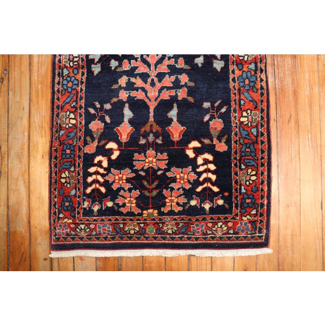 Textile Early 20th Century Jewel Tone Navy Fine Sarouk Scatter Mini Rug For Sale - Image 7 of 18