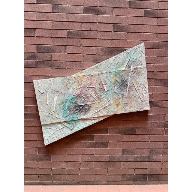 An impressive large-scale original mixed media abstract titled “Refraction,” signed and dated 1990. Executed on a custom...