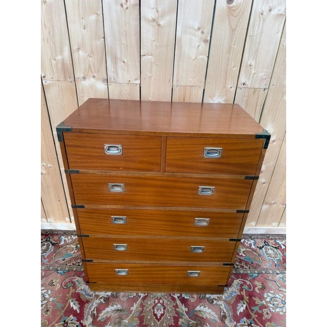 English Navy Mahogany and Brass Chest of Drawers, 1960s For Sale - Image 3 of 6