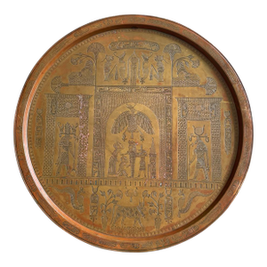 Antique Egyptian Revival Copper Tray With Hieroglyphic Motifs