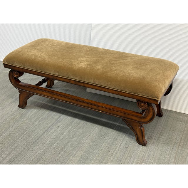 Neoclassical Bernhardt Golden Velvet Bench For Sale - Image 3 of 12