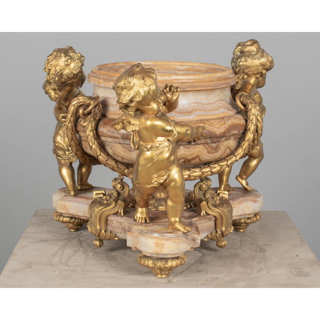 Magnificent 19th Century French bronze mounted onyx centerpiece by H. Journet & Cie. Wide shallow bowl is crafted from...