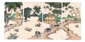 Painted Wooden Wall Panels, 1970s, Set of 4