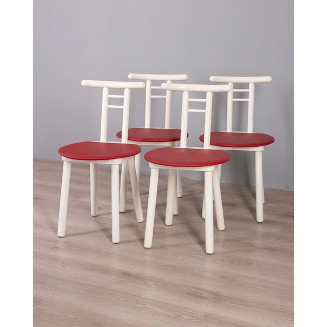 Vintage Italian Chairs in Wood and Red Vinyl, 1980s, Set of 4 For Sale - Image 17 of 17