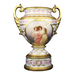 Oval Viennese Gilt Porcelain Hand Painted Vase by Wagner, Circa 1900