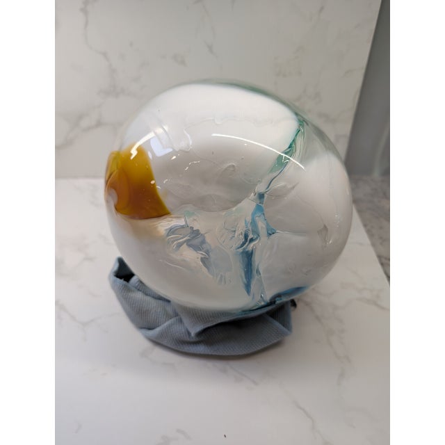 Teal Peter Bramhall Handblown Studio Art Glass Sculpture, Signed & Dated 1972 For Sale - Image 8 of 8
