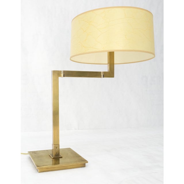 MId Century Modern Solid Bronze or Brass Adjustable Arm Table Lamp w/ Shade MINT For Sale - Image 11 of 12