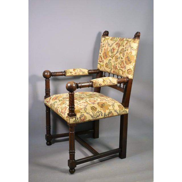 1920s Antique French Transitional Renaissance Revival Upsholstered Armchair in Walnut, 1920s For Sale - Image 5 of 17