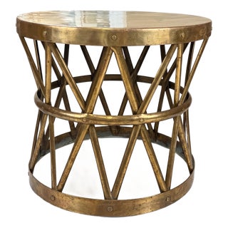 Neo-Classical Campaign Style Tambour Drum Form Brass Side Table Att. Sarreid For Sale