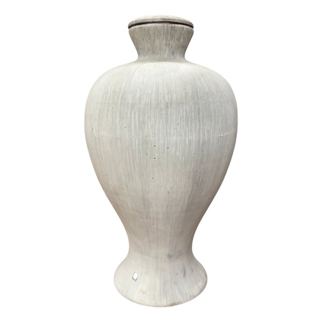 Wide & Curved White-Grey Round Ceramic Lamp Base For Sale