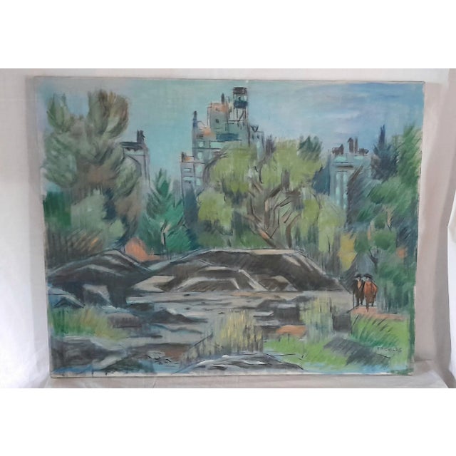1950s Frederick Robbins Childs "Rocks, Central Park, Near Childrens Zoo" New York City Original Oil Painting For Sale - Image 4 of 4