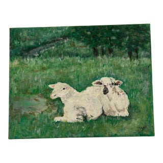 E. Berry Acrylic Painting- Sheep in the Land-Elizabeth Berry For Sale