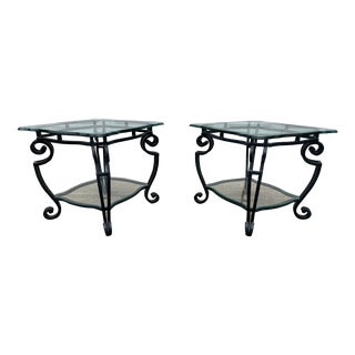 Contemporary Scalloped Glass and Wrought Iron Side Tables- a Pair For Sale