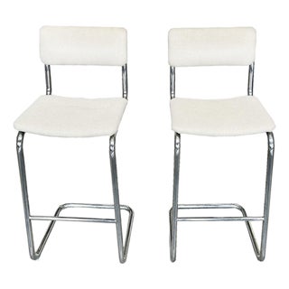 Bauhaus Style Tubular Chromed Steel Barstools - A Pair For Sale
