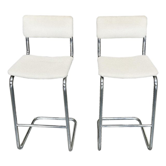 Bauhaus Style Tubular Chromed Steel Barstools - A Pair For Sale