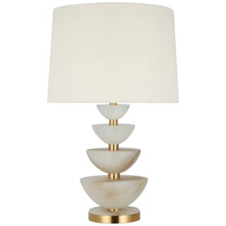 Suzanne Kasler by Visual Comfort Signature Aubert 28" Table Lamp in Alabaster and Hand-Rubbed Antique Brass with Linen Shade For Sale