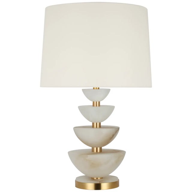Suzanne Kasler by Visual Comfort Signature Aubert 28" Table Lamp in Alabaster and Hand-Rubbed Antique Brass with Linen Shade For Sale