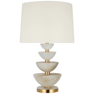 Suzanne Kasler by Visual Comfort Signature Aubert 28" Table Lamp in Alabaster and Hand-Rubbed Antique Brass with Linen Shade