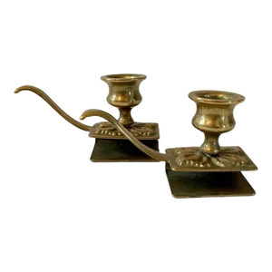 Repro 19th Century Brass Candlestick Holders for Box Matches. Set of 2