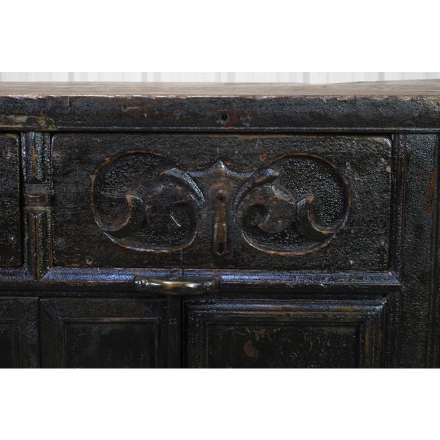 Wood Dual-Drawer Coffer Cabinet With Carved Sides For Sale - Image 7 of 12