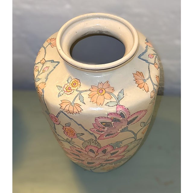 Vintage Cabbage Rose Chinese Vase For Sale - Image 4 of 7