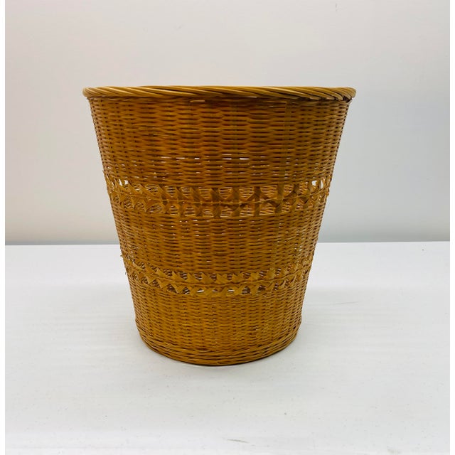 Vintage 1970s Wicker Round Wastebasket Chairish
