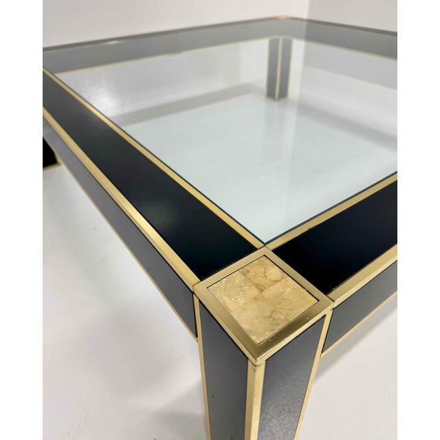 Metal Square Coffee Table in Black Lacquer, Brass and Glass attributed to Pierre Cardin, France, 1970s For Sale - Image 7 of 10