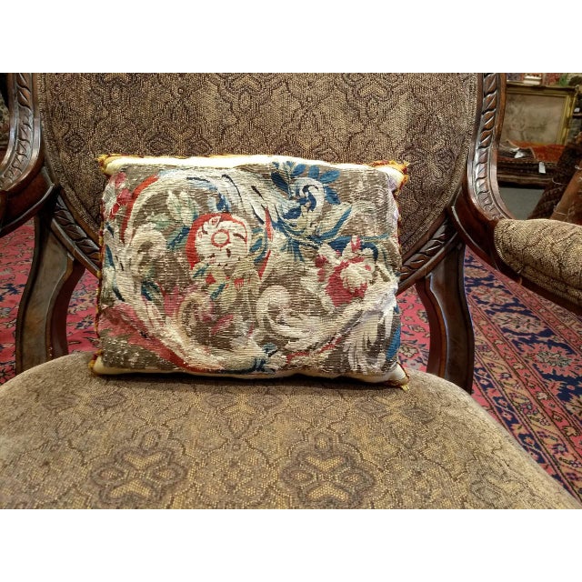 Textile Antique Aubusson Tapestry Pillow Collection, 18th-Century Handwoven French Aubusson Tapestry For Sale - Image 7 of 7