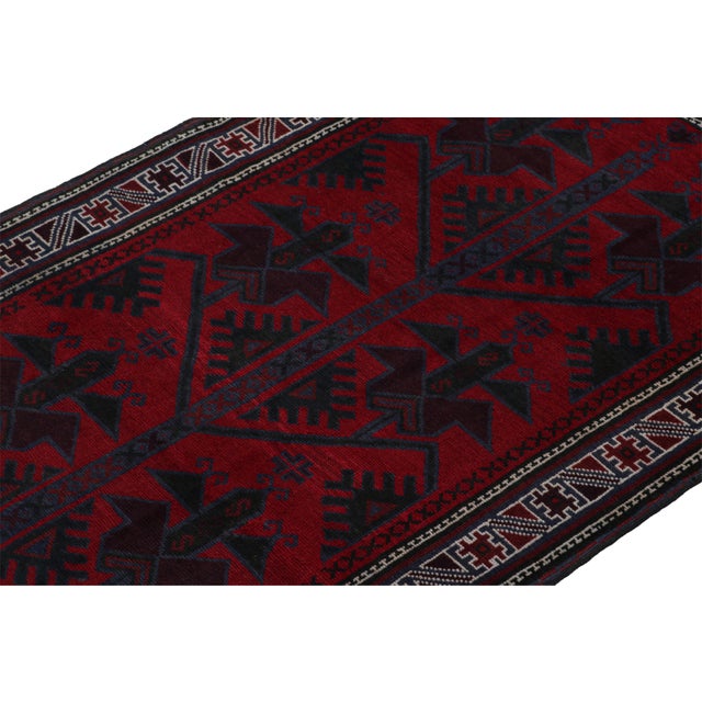 Rug & Kilim 1950s Vintage Baluch Tribal Rug in Red & Navy Blue Patterns by Rug & Kilim For Sale - Image 4 of 7