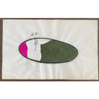 Armando Villagran, Surrealist Latin American Mixed Media Watercolor & Ink - Woman Holding Purse, 1971 For Sale