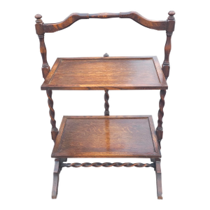 Edwardian Oak Tiered Barley Twist Free Standing Folding Etagere, C. 1900