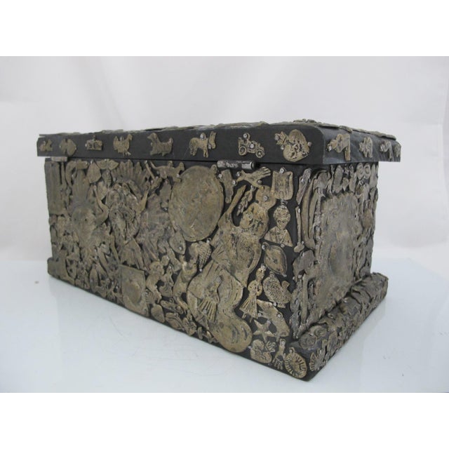 Incredible Mexican folk art Milagros charm box hand crafted by the renowned artist, Estela Ogazon (1966 - 2009). Heavily...