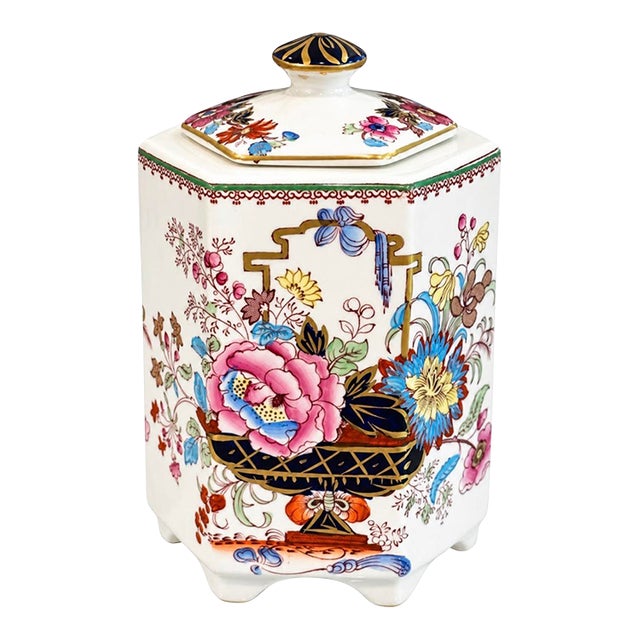 Early 20th Century Mason's Brocade Hexagonal Lidded Ironstone Tea Caddy / Jar For Sale