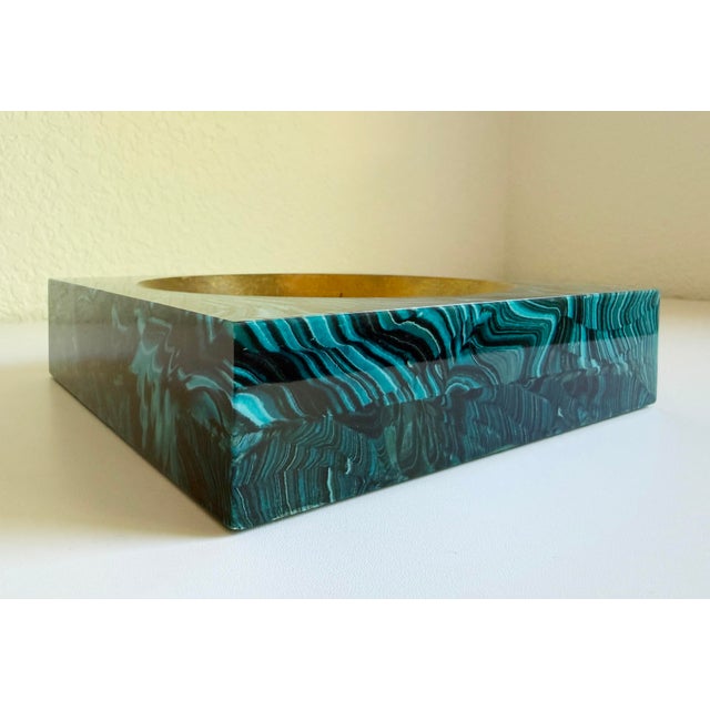 Metal Aldo Tura Vide Poche, Brass & Faux Malachite, Italy 1960s, Attributed For Sale - Image 7 of 16