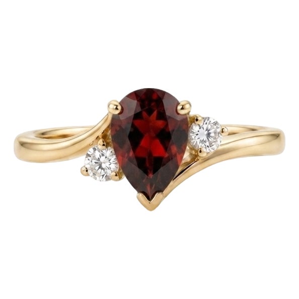 Garnet Pear Cut Engagement Ring | Three Stone Bypass Ring | January Birthstone Promise Ring Us 7 For Sale