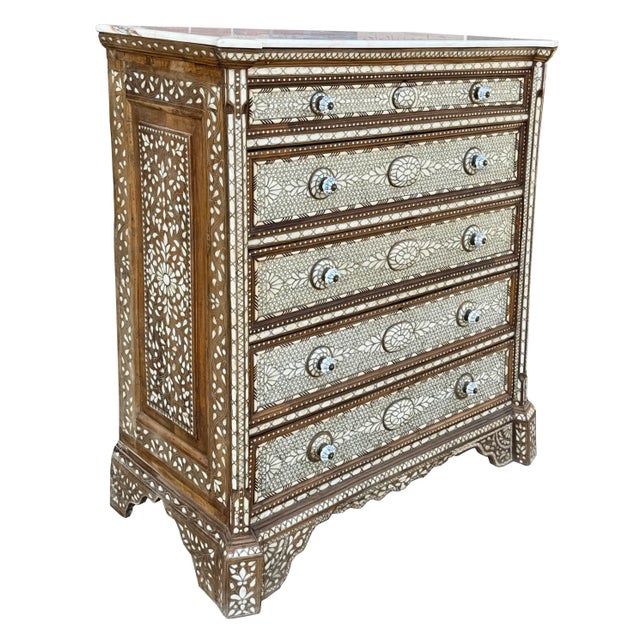 Moroccan Mid 19th Century Mother of Pearl Inlaid Dresser With Marble Top For Sale - Image 3 of 7