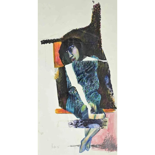 Alberto Inglesi, Woman, Mixed Media on Paper, 1996 For Sale