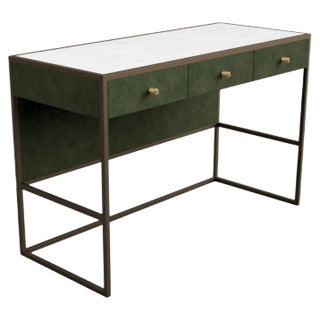 Novasuede, Marble & Antique Bronze Eros Desk by Casa Botelho For Sale