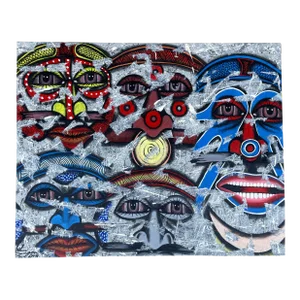 Five Warriors Faces Painting by Papua New Guinea Artist John Danger, Dated 2015