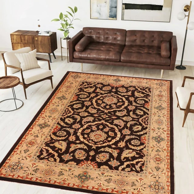 "Enhance the ambiance of your home with this magnificent Persian-influenced Turkish hand-knotted rug made by skilled...