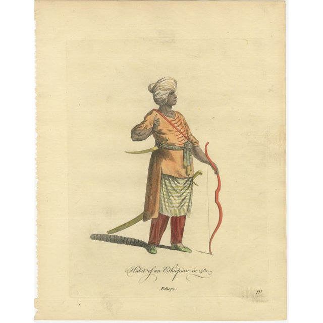 Habit of an Ethiopian, Early Ethnographic Costume Engraving, 1581 : A striking and historically evocative hand-colored...