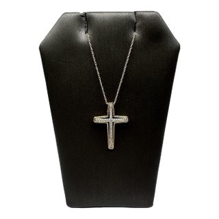 Diamond Cross Necklace in 10kt Yellow Gold – 0.12ctw, 18in, New For Sale