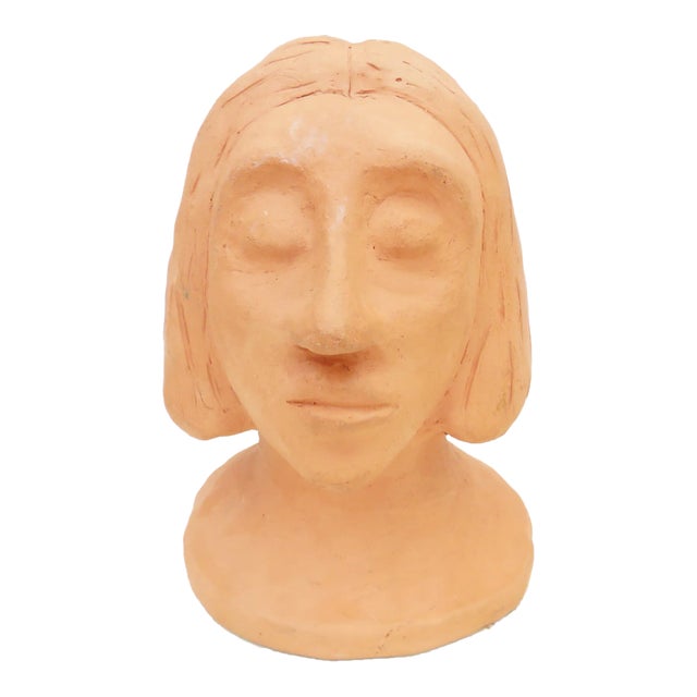 1960s Terracotta Sculpture Bust, Signed & Dated For Sale
