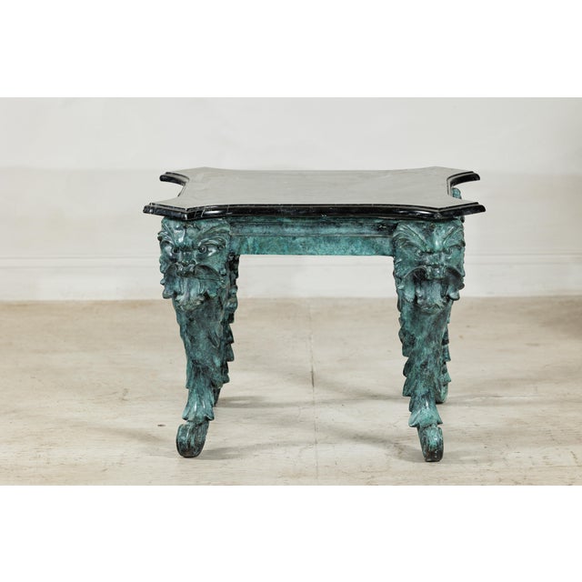 Late 20th Century Verdigris Bronze Side Table with Mythological Figures & Black Marble Top For Sale - Image 11 of 18